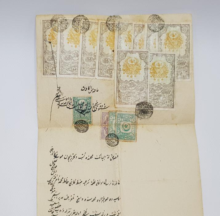 OSMANLI DÖNEMİ FİSKAL PULLARLA DOLU ÇOK NADİR EL YAZMA HÜCCET