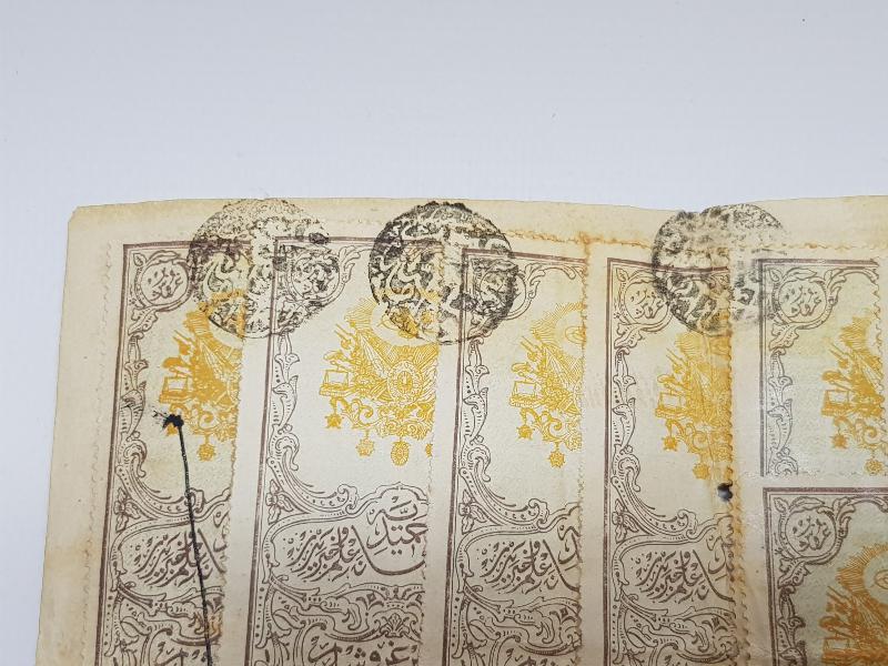 OSMANLI DÖNEMİ FİSKAL PULLARLA DOLU ÇOK NADİR EL YAZMA HÜCCET