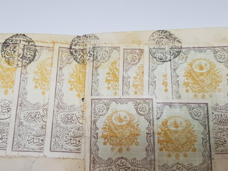 OSMANLI DÖNEMİ FİSKAL PULLARLA DOLU ÇOK NADİR EL YAZMA HÜCCET