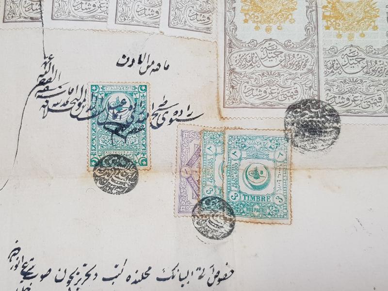 OSMANLI DÖNEMİ FİSKAL PULLARLA DOLU ÇOK NADİR EL YAZMA HÜCCET
