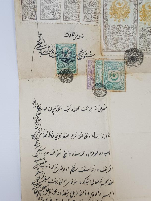 OSMANLI DÖNEMİ FİSKAL PULLARLA DOLU ÇOK NADİR EL YAZMA HÜCCET