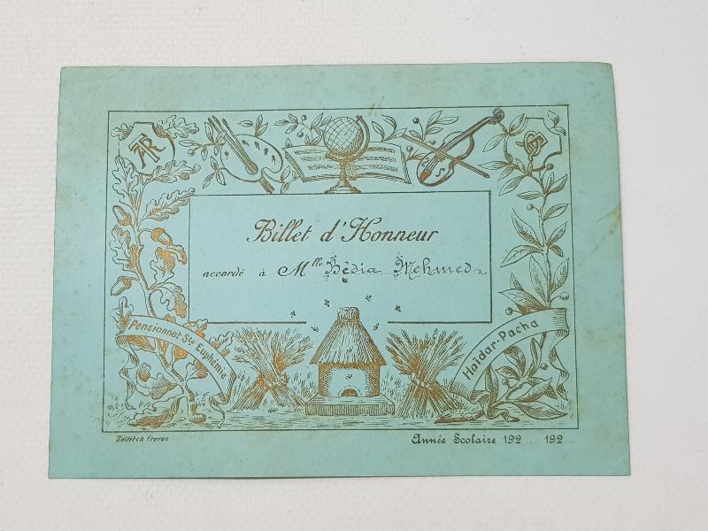 OSMANLI DÖNEMİ HAYDARPAŞA SANAT ENSTİTÜSÜ ONUR BELGESİ 