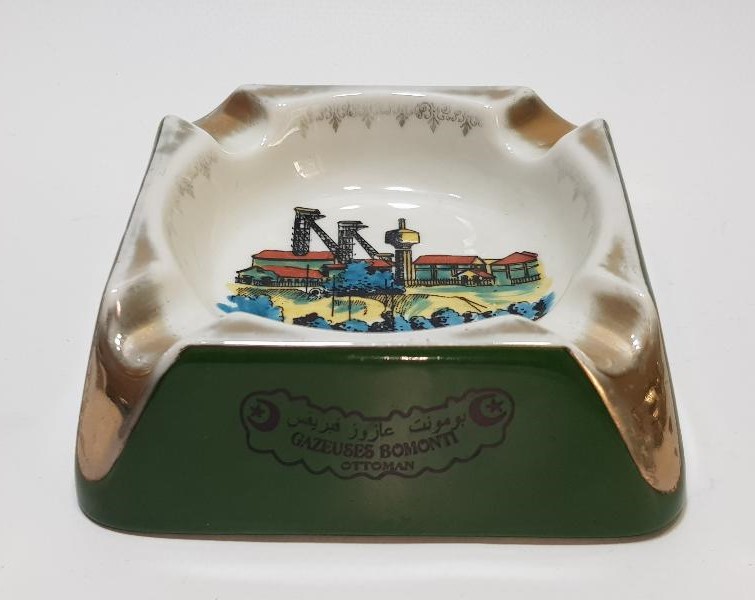 OSMANLICA BOMONTİ GAZOZ FABRİKASI YAZILI VE GÖRSELLİ KÜL TABLASI