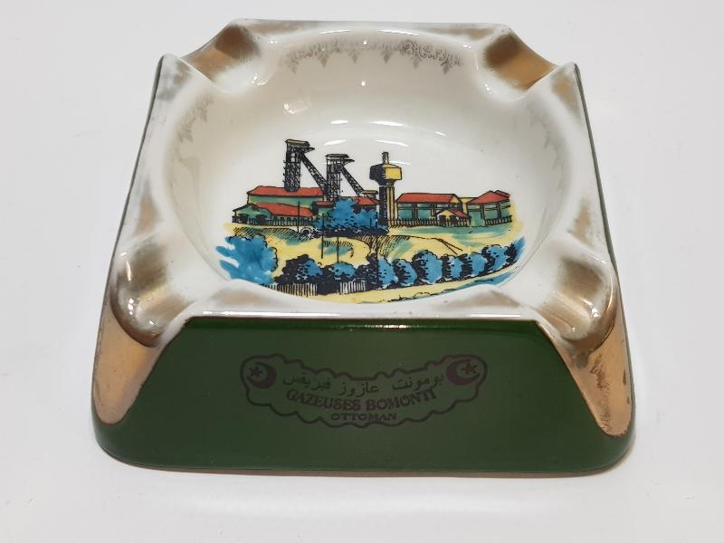 OSMANLICA BOMONTİ GAZOZ FABRİKASI YAZILI VE GÖRSELLİ KÜL TABLASI