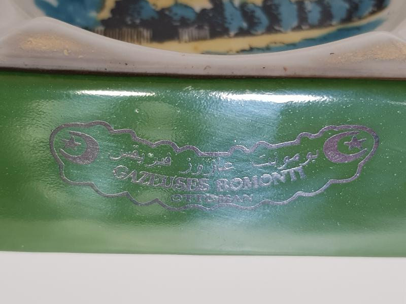 OSMANLICA BOMONTİ GAZOZ FABRİKASI YAZILI VE GÖRSELLİ KÜL TABLASI