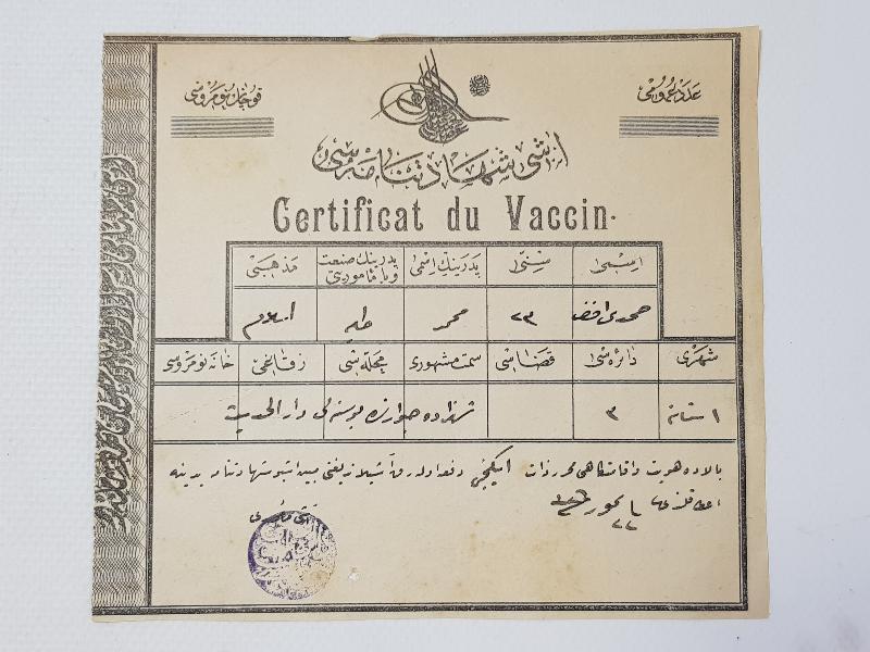 TIP TARİHİ: OSMANLI DÖNEMİ NADİR AŞI SERTİFİKASI