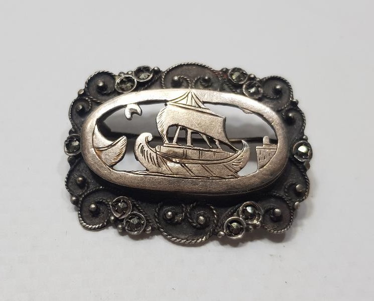 OSMANLI DÖNEMİ ÜZERİ YELKENLİ ALTIN VE GÜMÜŞ BROŞ 