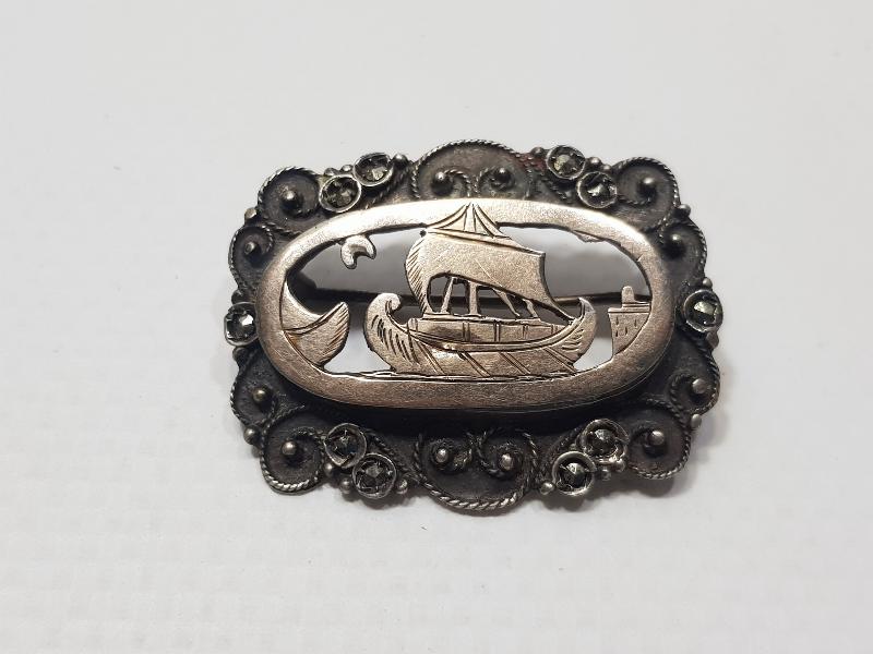 OSMANLI DÖNEMİ ÜZERİ YELKENLİ ALTIN VE GÜMÜŞ BROŞ 