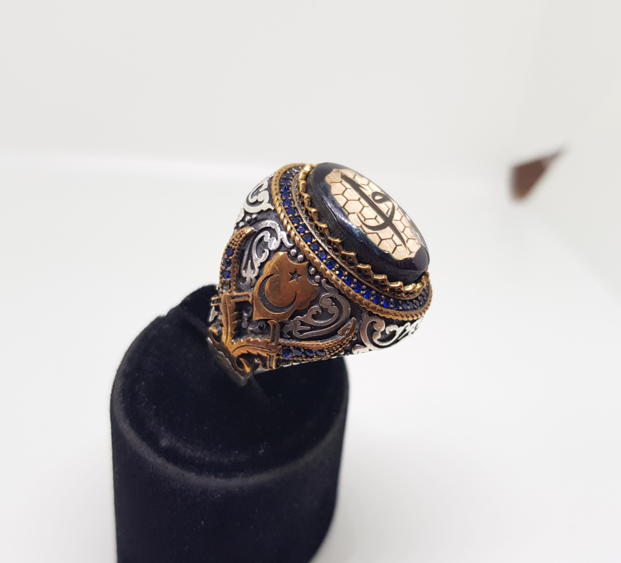 ÜZERİNDE VAV VE ELİF HARFLERİ BULUNAN BÜYÜK BOY ÖZEL YAPIM GÜMÜŞ YÜZÜK