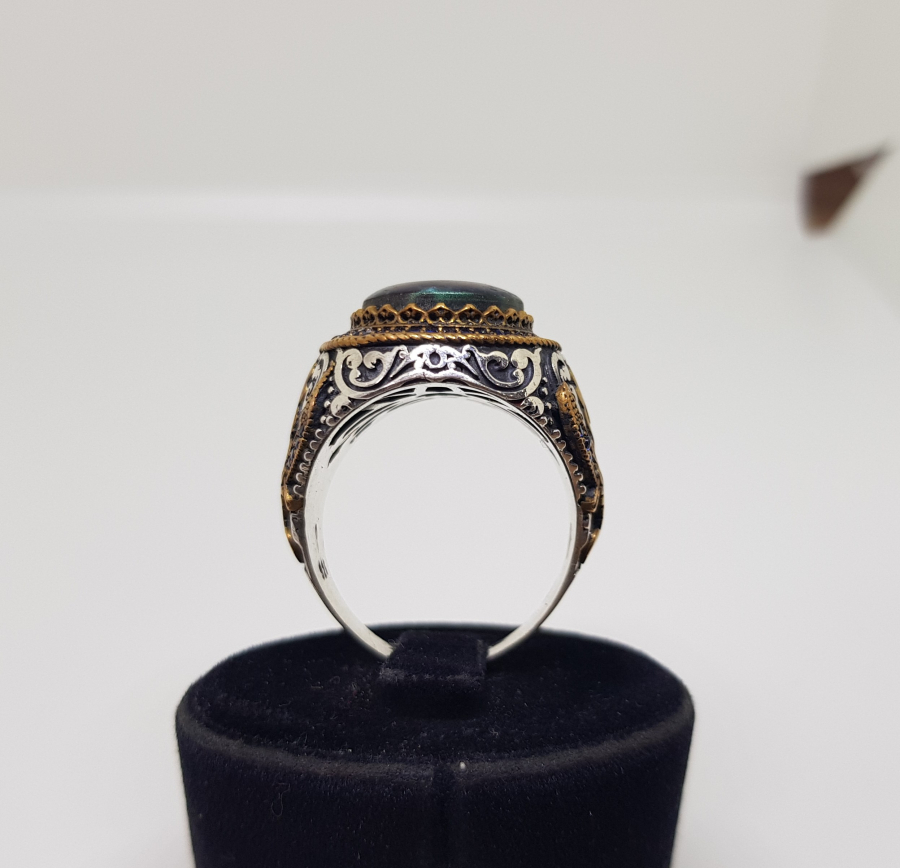 ÜZERİNDE VAV VE ELİF HARFLERİ BULUNAN BÜYÜK BOY ÖZEL YAPIM GÜMÜŞ YÜZÜK