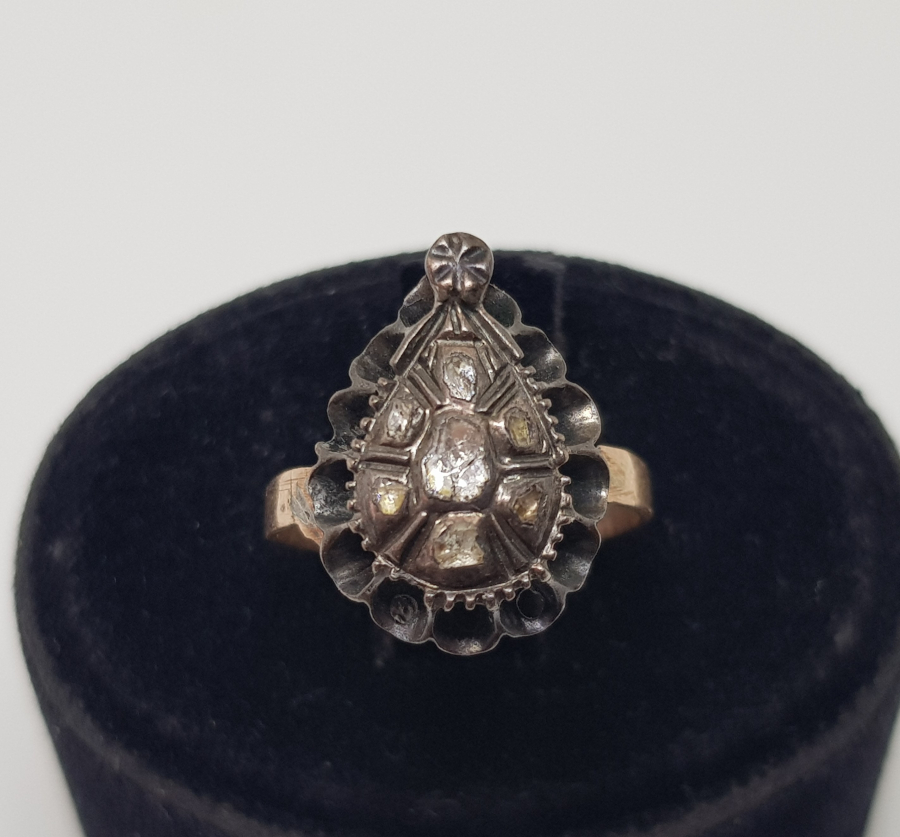 OSMANLI DÖNEMİ DAMLA MODEL ELMAS TAŞLI YÜZÜK