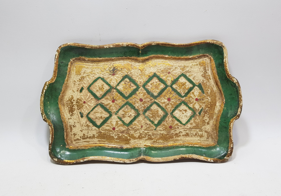 OSMANLI DÖNEMİ LEVANTEN İŞİ ALTIN VERMEYLİ AHŞAP KAHVE TEPSİSİ