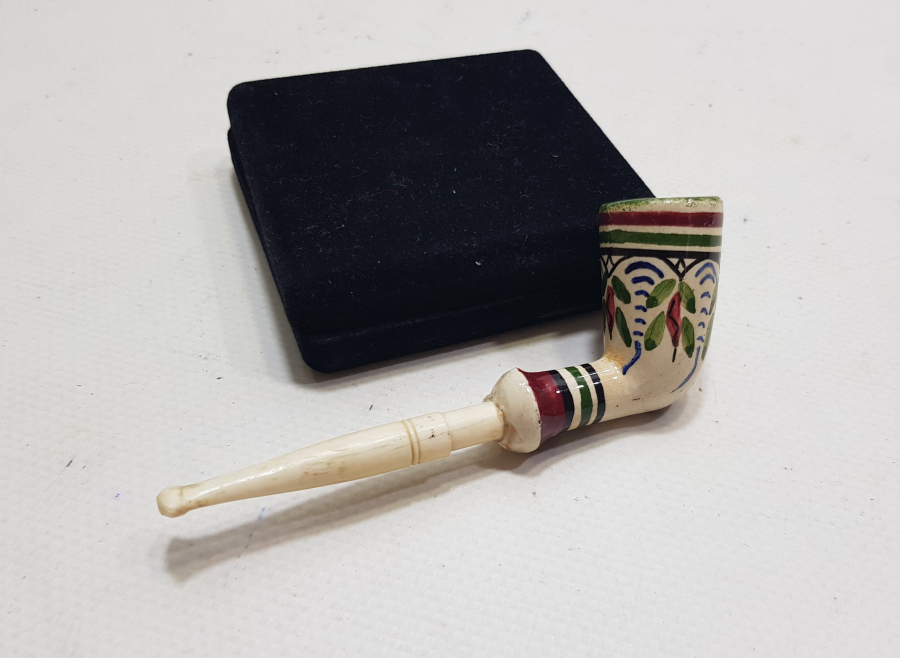 OSMANLI DÖNEMİ KÜTAHYA İŞİ EL BOYAMA USTA İMZALI PİPO