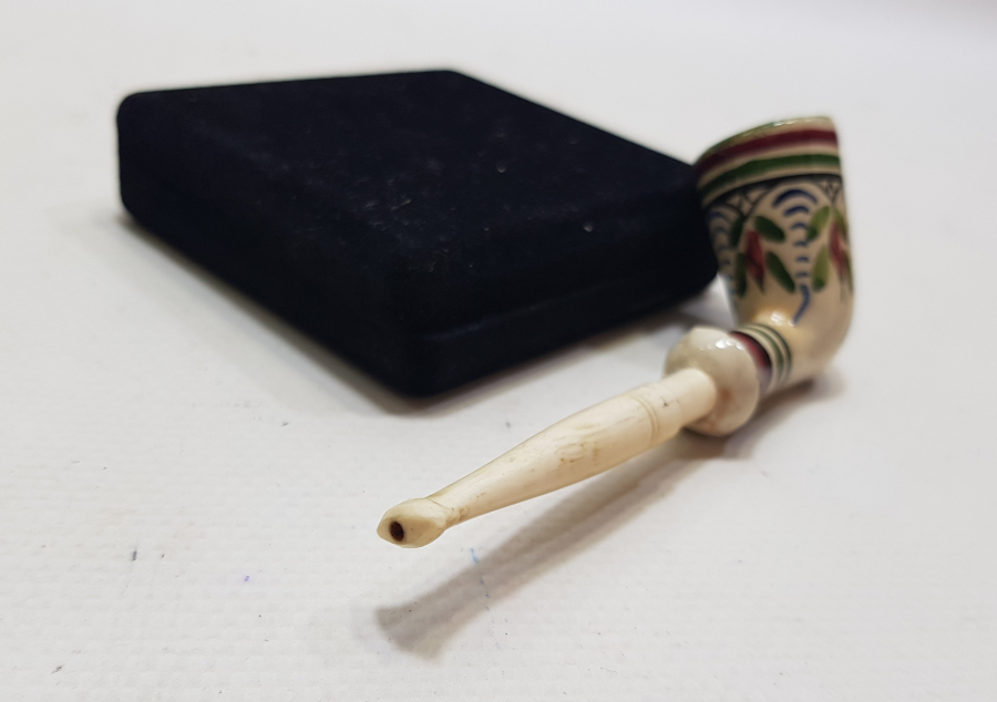 OSMANLI DÖNEMİ KÜTAHYA İŞİ EL BOYAMA USTA İMZALI PİPO