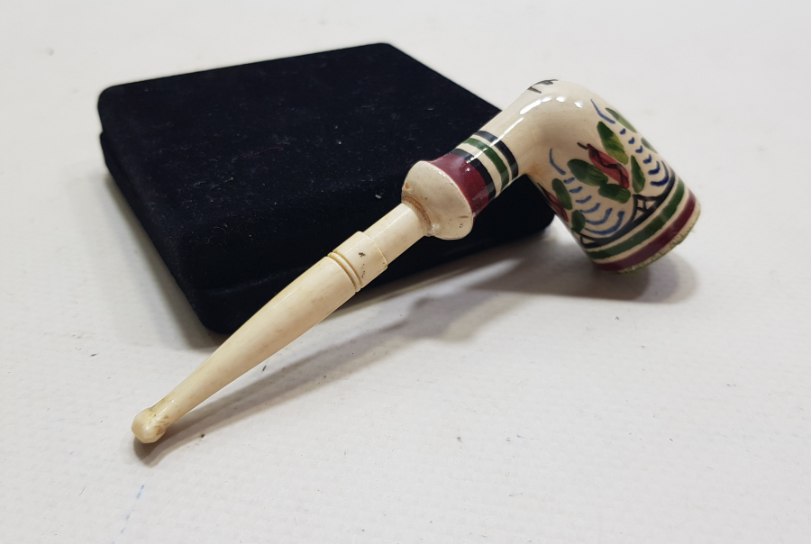 OSMANLI DÖNEMİ KÜTAHYA İŞİ EL BOYAMA USTA İMZALI PİPO