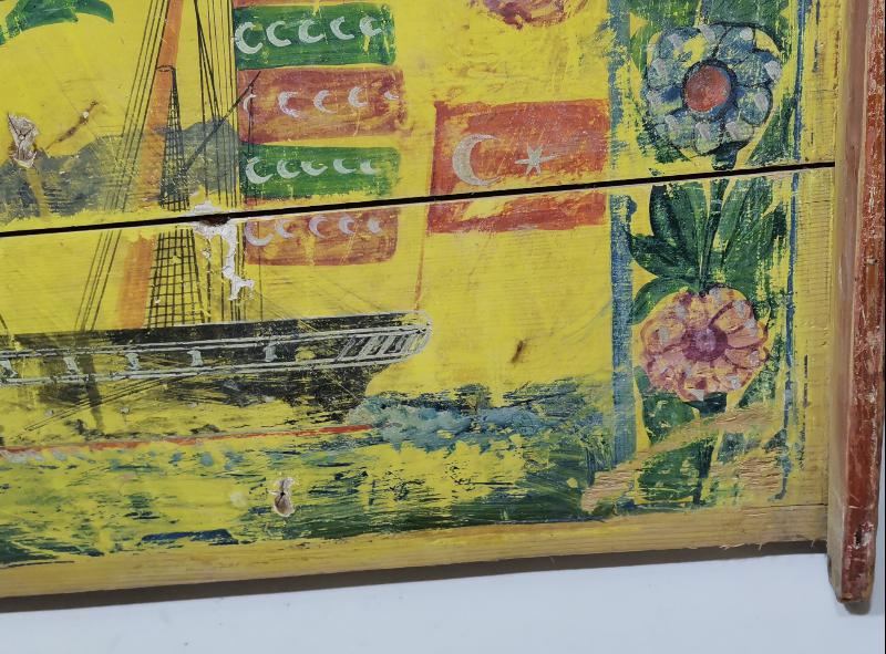 OSMANLI DÖNEMİ ÇOK NADİR BOL BAYRAKLI GEMİLİ SANDIK KAPAĞI