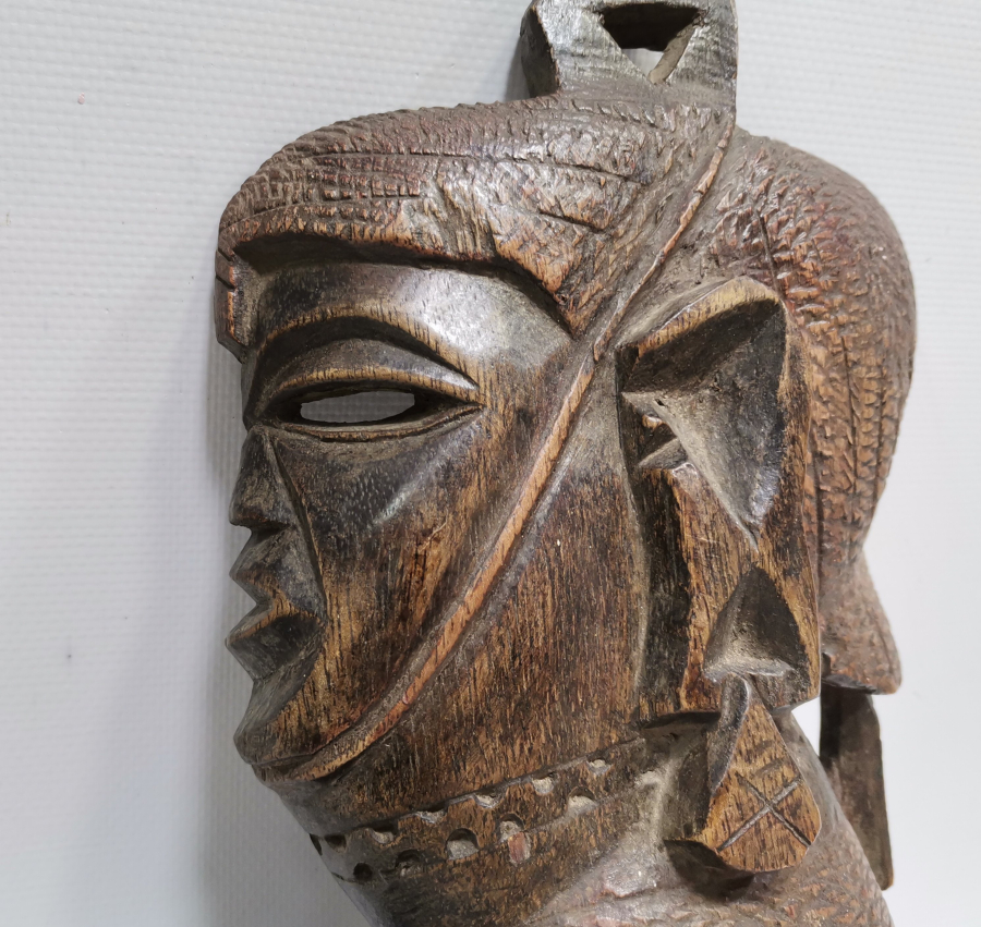 EL BOYAMA ANTİKA AHŞAP AFRİKA MASK