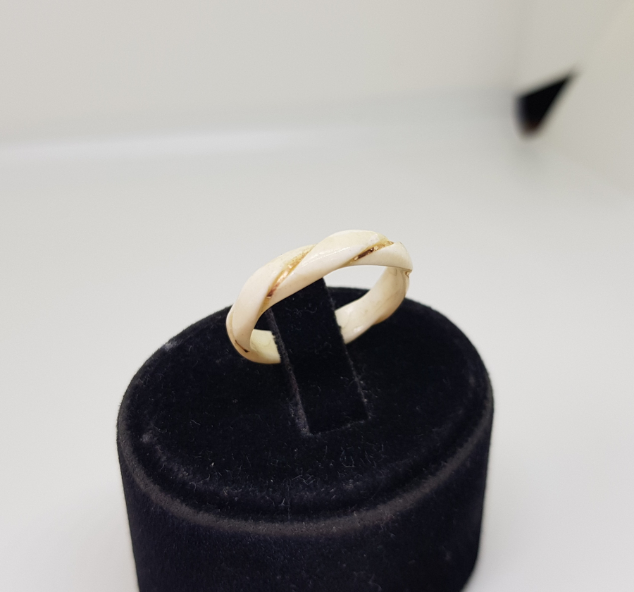 EL YAPIMI ALTIN GEÇME ANTİKA FİL DİŞİ YÜZÜK