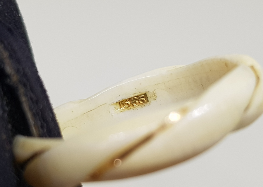 EL YAPIMI ALTIN GEÇME ANTİKA FİL DİŞİ YÜZÜK