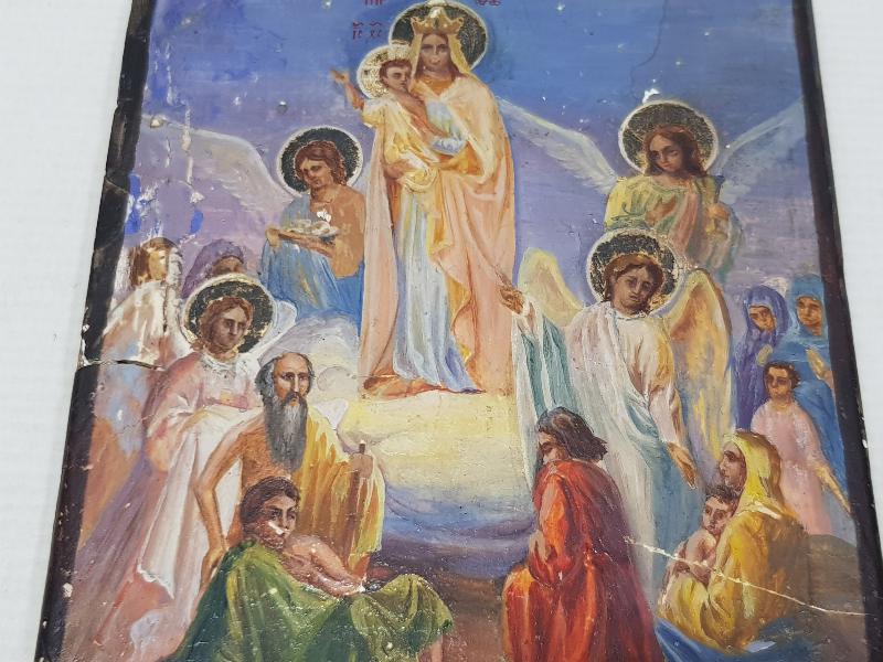 OSMANLI DÖNEMİ RUM İŞİ EL BOYAMA AHŞAP İKONA