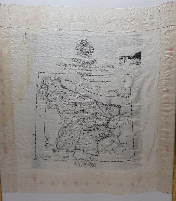 1903 TARİHLİ OSMANLI DEVLET ARMALI VE SİVAS HARİTALI SERGİ HATIRASI ÇOK NADİR İPEK MENDİL