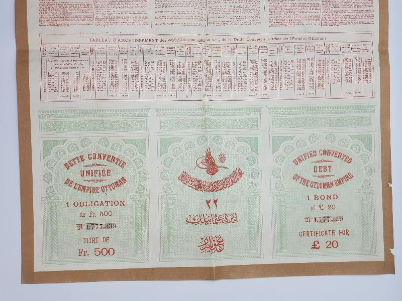 1906 TARİHLİ ÇOK NADİR OSMANLI DUYUNU UMUMİYE TAHVİLİ HİSSE SENEDİ