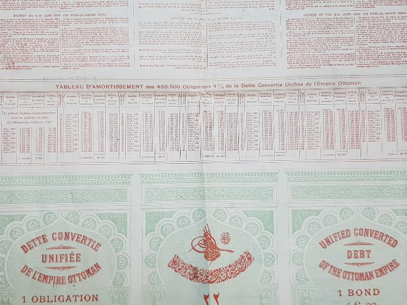 1906 TARİHLİ ÇOK NADİR OSMANLI DUYUNU UMUMİYE TAHVİLİ HİSSE SENEDİ