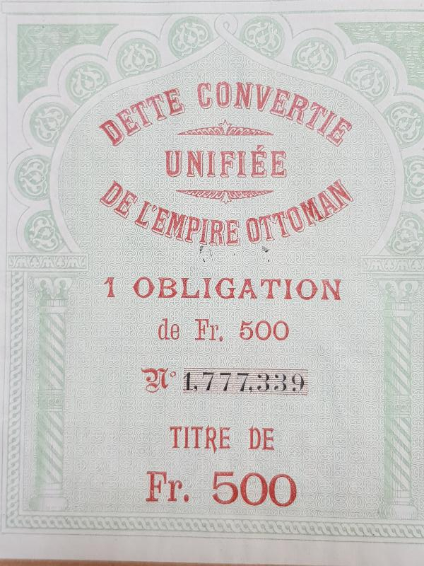 1906 TARİHLİ ÇOK NADİR OSMANLI DUYUNU UMUMİYE TAHVİLİ HİSSE SENEDİ