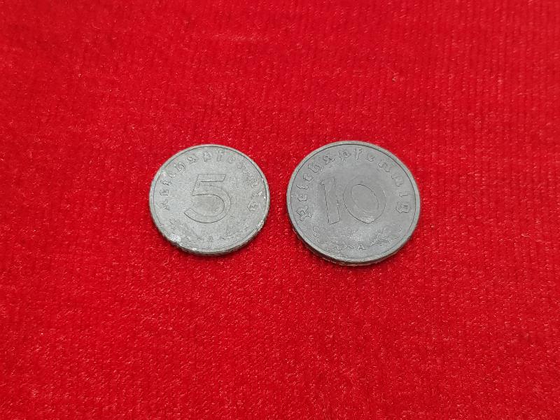 1941 VE 1945 TARİHLİ NAZİ ALMANYASI 5 VE 10 PFENNIGLER