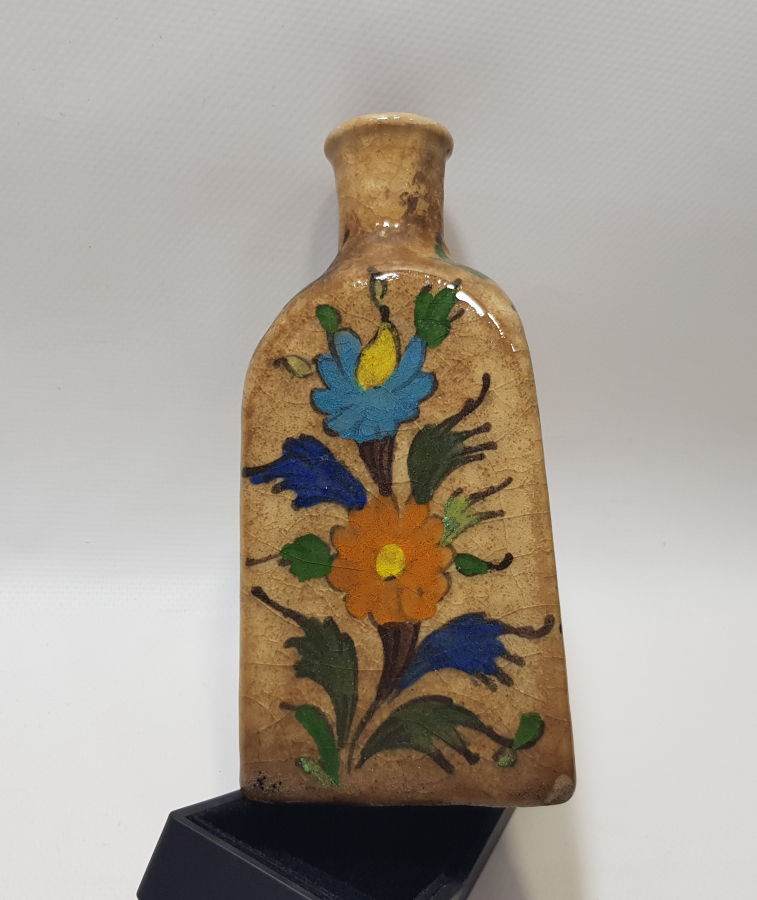 ÜZERİ KUŞ FİGÜRLÜ OSMANLI DÖNEMİ EL BOYAMA ÇOK NADİR ECZACI ŞİŞESİ