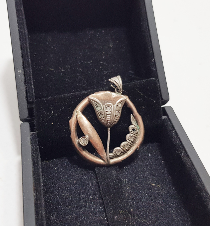 OSMANLI DÖNEMİ ELMAS TAŞLI GÜMÜŞ LALE FORMLU KOLYE