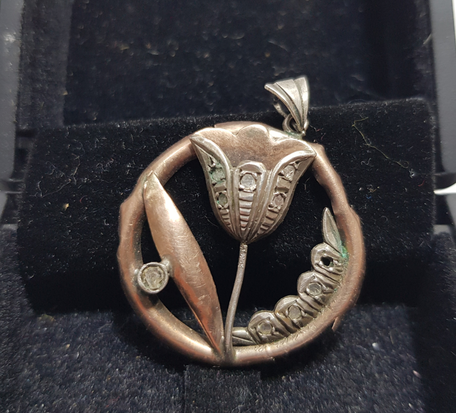 OSMANLI DÖNEMİ ELMAS TAŞLI GÜMÜŞ LALE FORMLU KOLYE