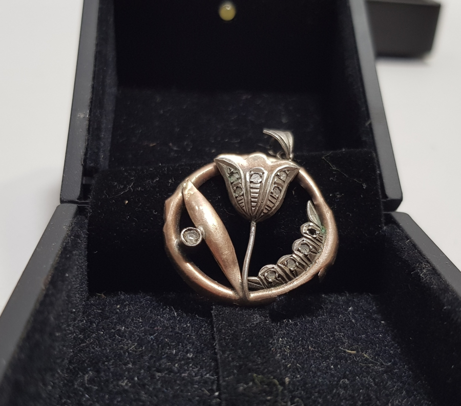 OSMANLI DÖNEMİ ELMAS TAŞLI GÜMÜŞ LALE FORMLU KOLYE