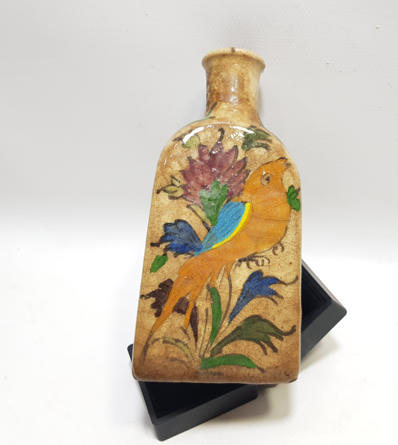 ÜZERİ KUŞ FİGÜRLÜ OSMANLI DÖNEMİ EL BOYAMA ÇOK NADİR ECZACI ŞİŞESİ