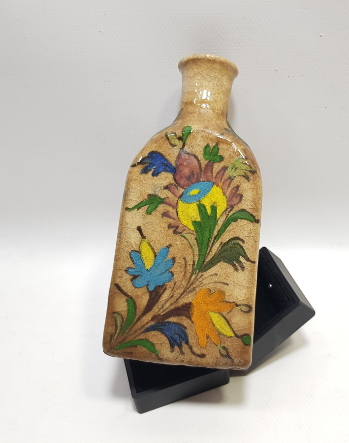 ÜZERİ KUŞ FİGÜRLÜ OSMANLI DÖNEMİ EL BOYAMA ÇOK NADİR ECZACI ŞİŞESİ