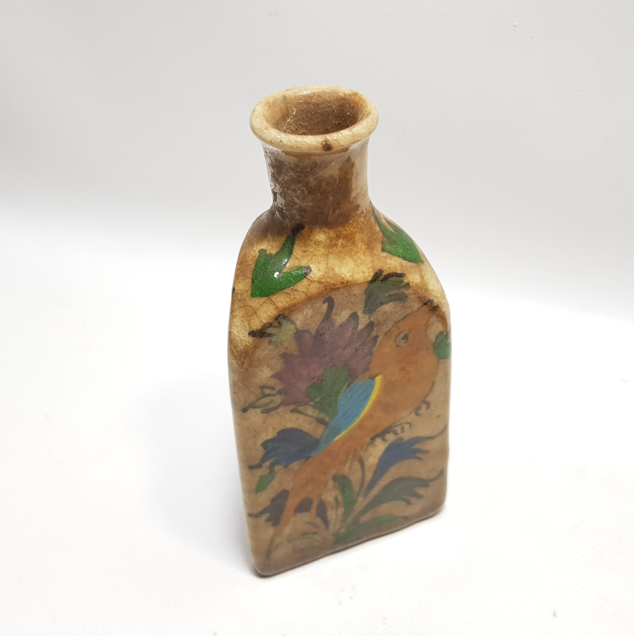 ÜZERİ KUŞ FİGÜRLÜ OSMANLI DÖNEMİ EL BOYAMA ÇOK NADİR ECZACI ŞİŞESİ