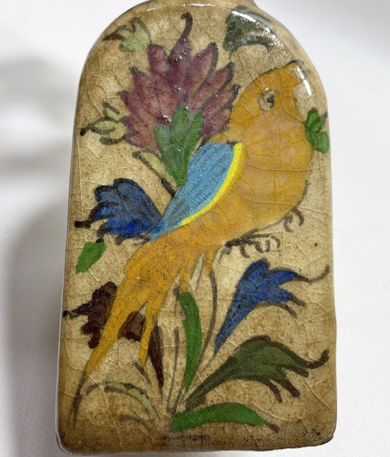 ÜZERİ KUŞ FİGÜRLÜ OSMANLI DÖNEMİ EL BOYAMA ÇOK NADİR ECZACI ŞİŞESİ