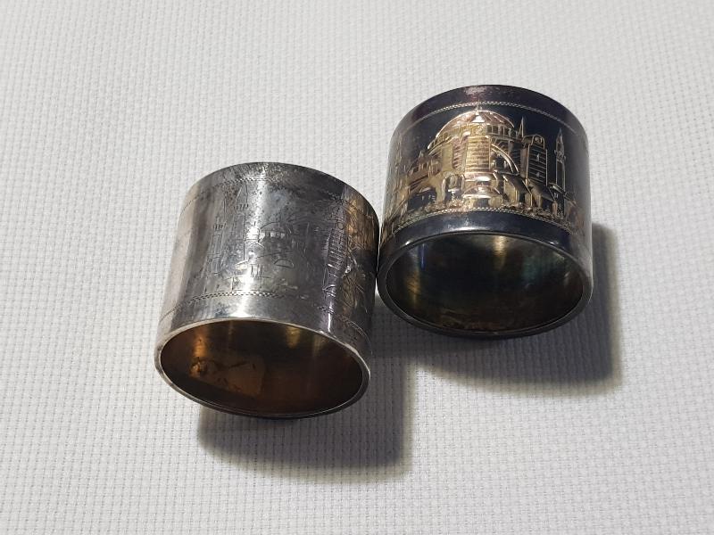 OSMANLI DÖNEMİ BİR ÇİFT AYASOFYA CAMİİ RESİMLİ NADİR GÜMÜŞ PEÇETELİK