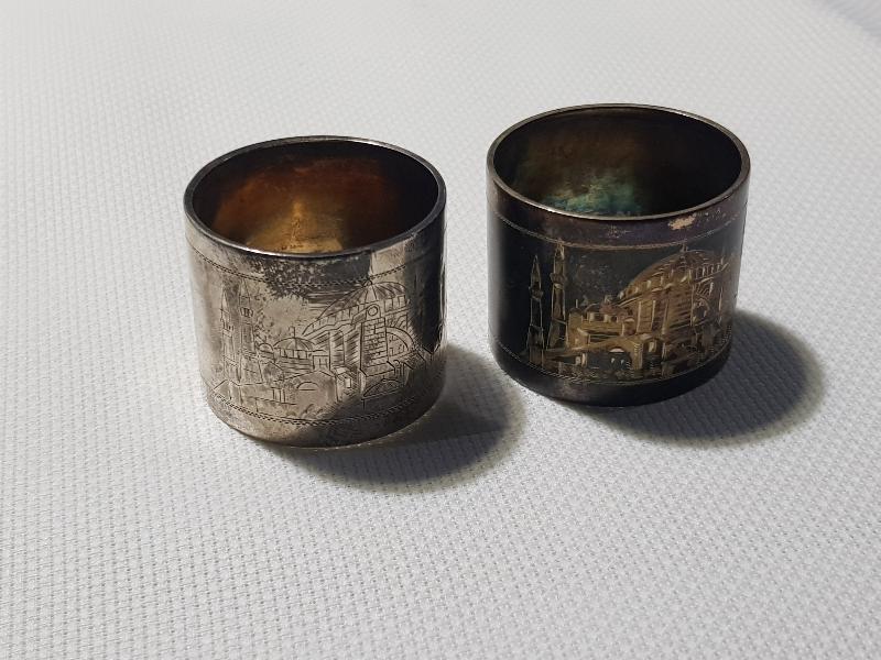 OSMANLI DÖNEMİ BİR ÇİFT AYASOFYA CAMİİ RESİMLİ NADİR GÜMÜŞ PEÇETELİK