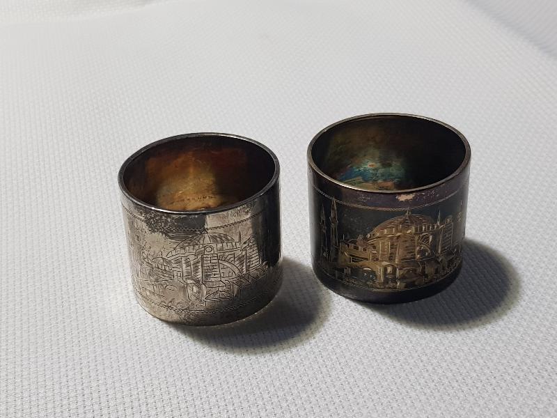 OSMANLI DÖNEMİ BİR ÇİFT AYASOFYA CAMİİ RESİMLİ NADİR GÜMÜŞ PEÇETELİK