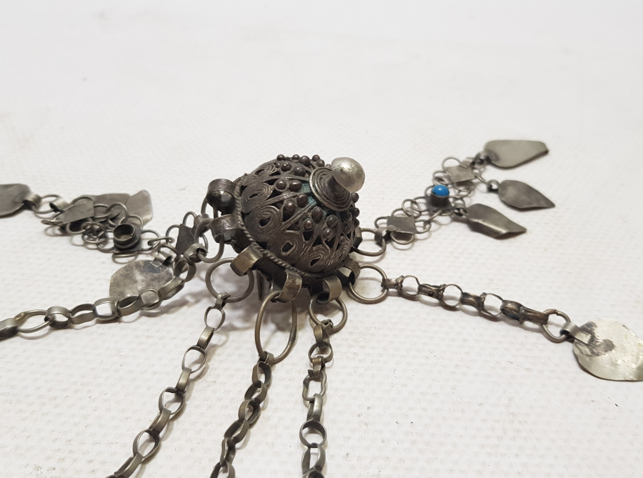 OSMANLI DÖNEMİ NADİR FORMDA GÜMÜŞ GELİN ALINLIĞI