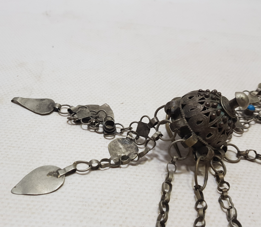 OSMANLI DÖNEMİ NADİR FORMDA GÜMÜŞ GELİN ALINLIĞI