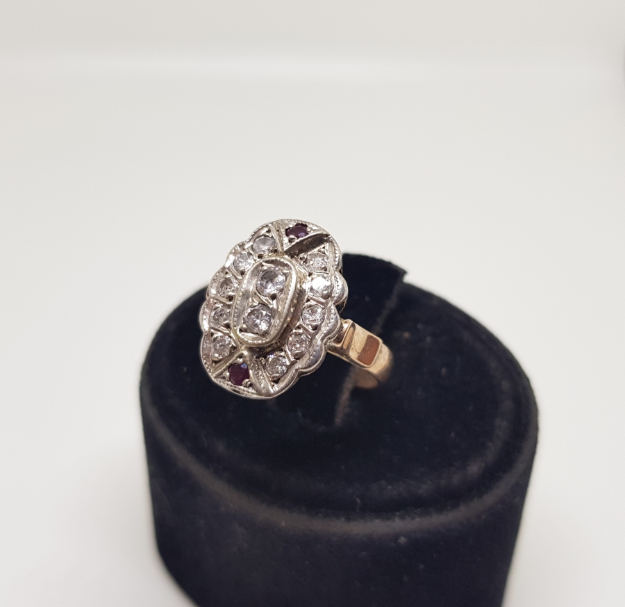 YAKUT VE PIRLANTA TAŞLI ÖZEL YAPIM ALTIN YÜZÜK