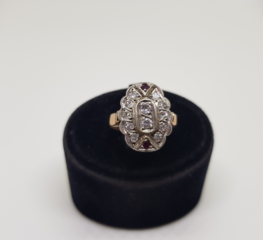 YAKUT VE PIRLANTA TAŞLI ÖZEL YAPIM ALTIN YÜZÜK