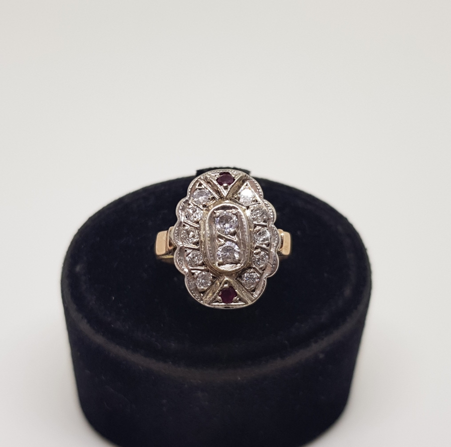 YAKUT VE PIRLANTA TAŞLI ÖZEL YAPIM ALTIN YÜZÜK