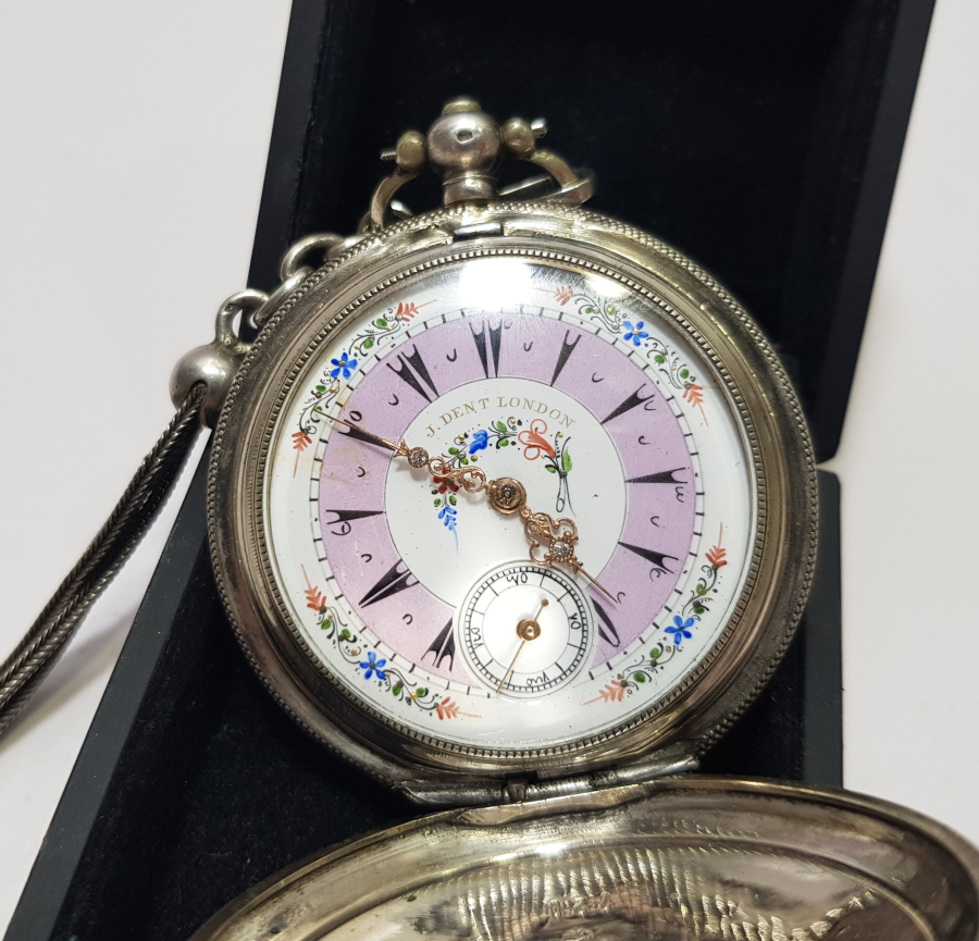 ORJİNAL KÖSTEĞİ İLE GÜMÜŞ KASA OSMANLI DÖNEMİ DENT LONDON CEP SAATİ