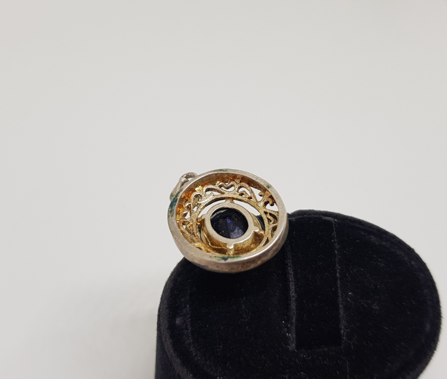 DOĞAL TAŞLI ANTİKA GÜMÜŞ KOLYE UCU