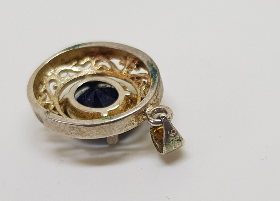 DOĞAL TAŞLI ANTİKA GÜMÜŞ KOLYE UCU