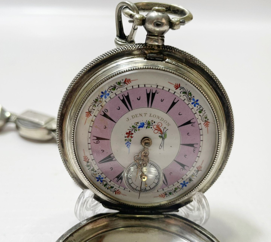 ORJİNAL KÖSTEĞİ İLE GÜMÜŞ KASA OSMANLI DÖNEMİ DENT LONDON CEP SAATİ