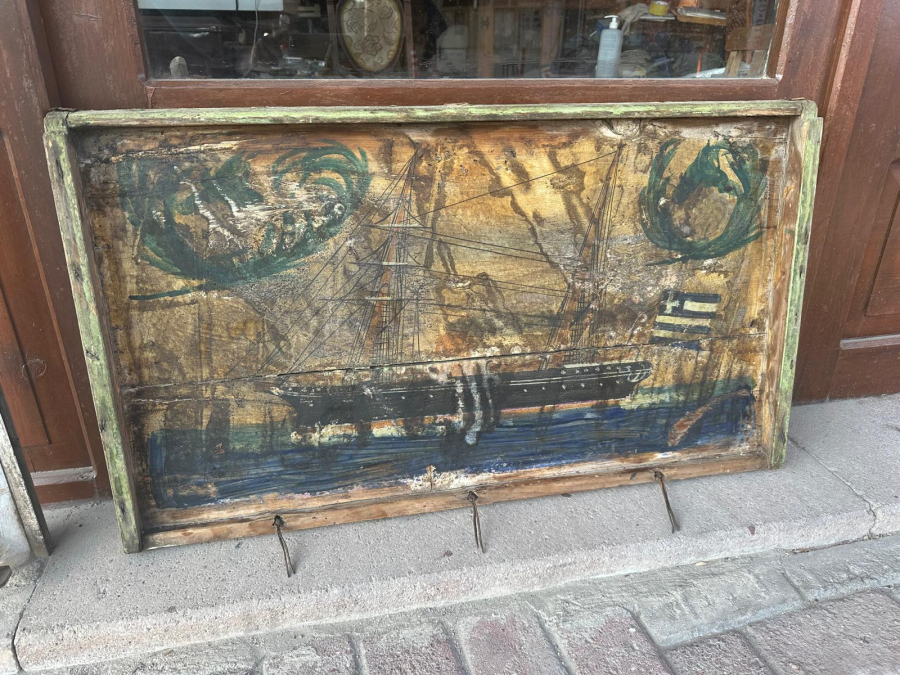 OSMANLI DÖNEMİ YUNAN BAYRAKLI GEMİLİ SANDIK KAPAĞI